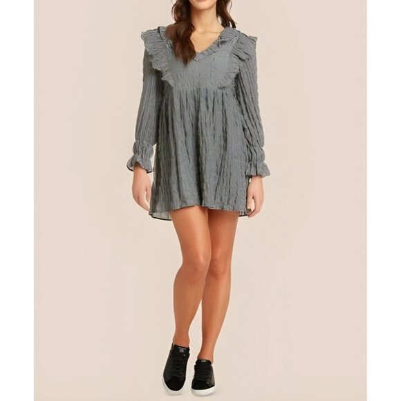 NWT Anthropology Moon River Black White Gingham Ruffled Long Sleeve Mini Dress S - Picture 1 of 13